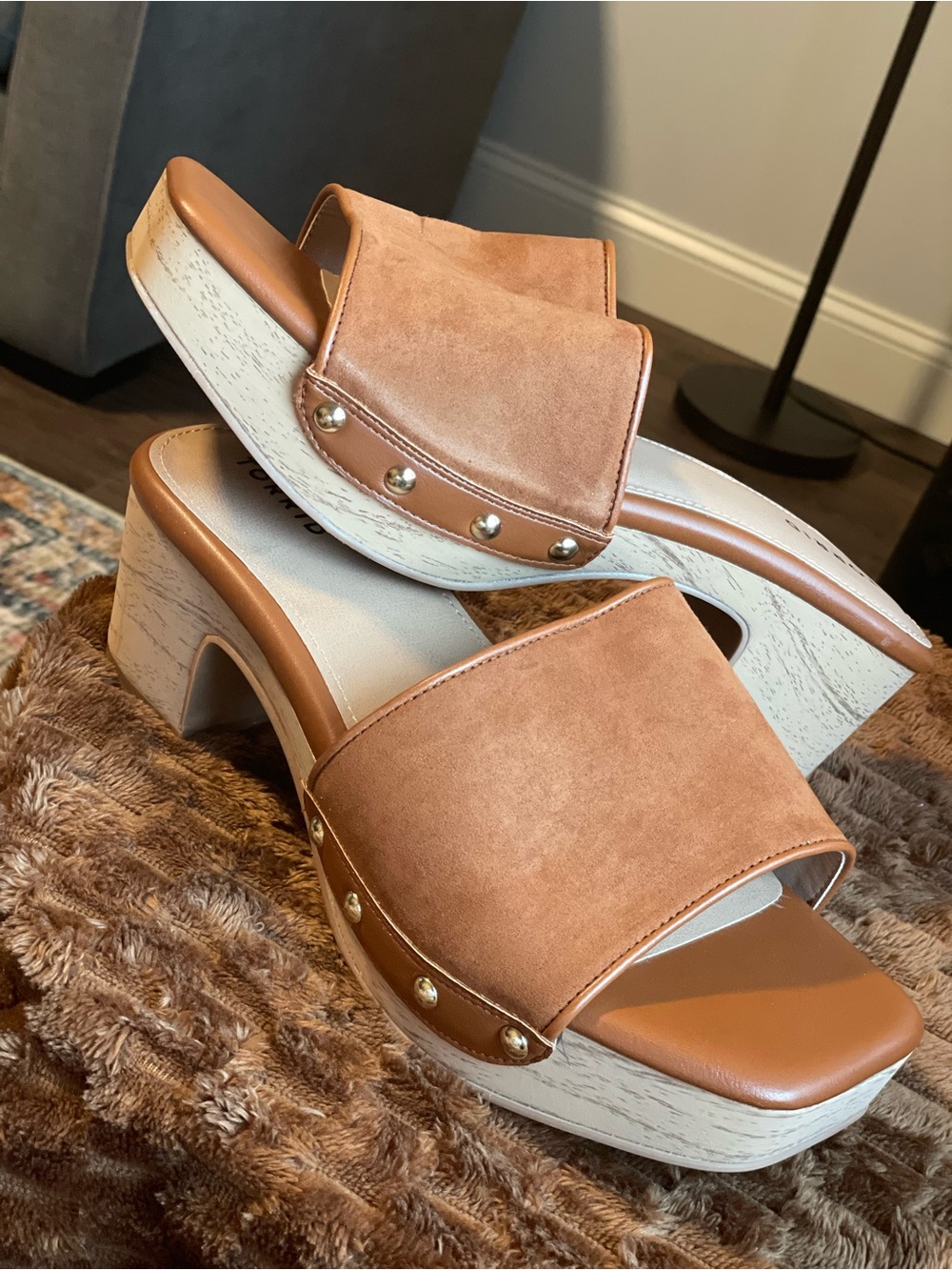 torrid Tan Suede Platform Slide Mules with Stud Accents